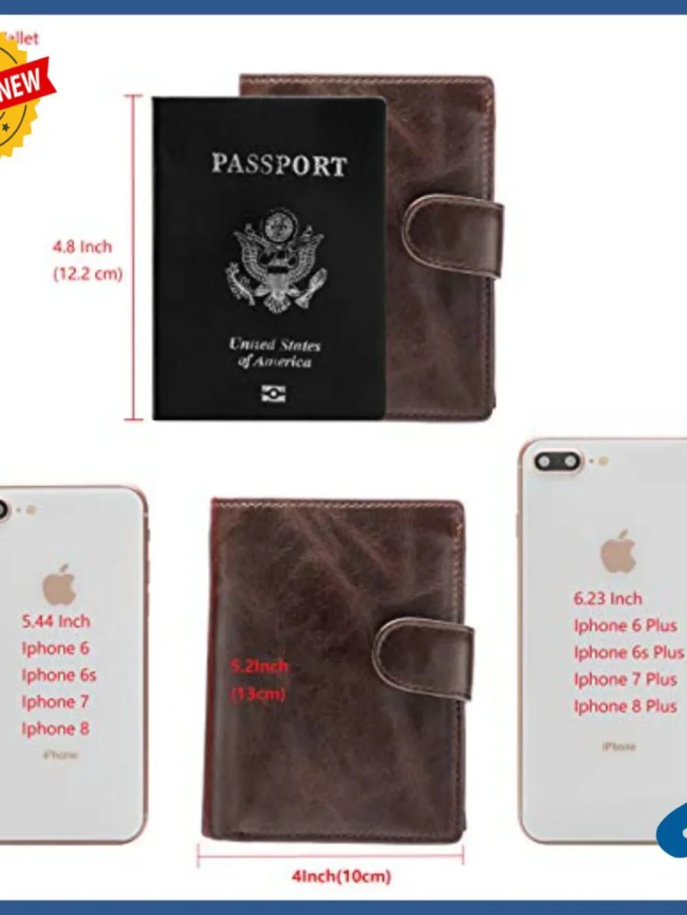Large RFID Blocking Genuine Leather Trifold Wallet with Snap Closure